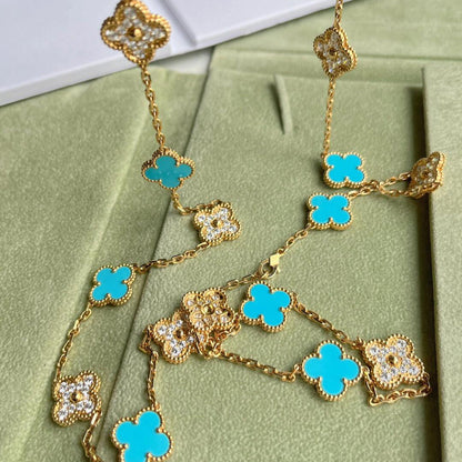 [Luna Brilliance]CLOVER 20 MOTIFS TURQUOISE DIAMOND NECKLACE