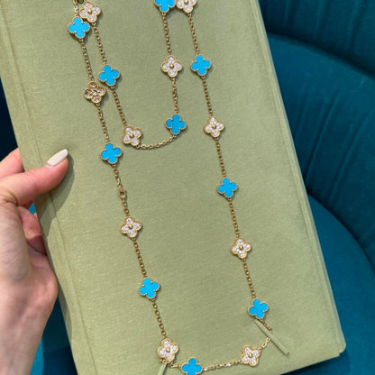 [Luna Brilliance]CLOVER 20 MOTIFS TURQUOISE DIAMOND NECKLACE
