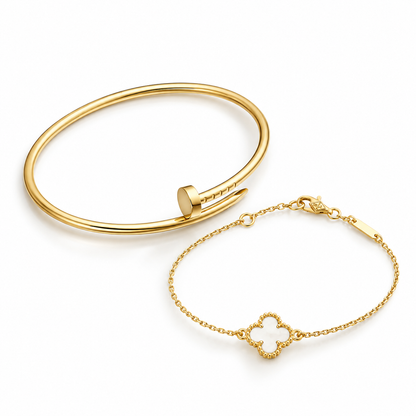 [Luna Brilliance] Clover White Mother-of-Pearl & JUSTE Bracelet Stack Set