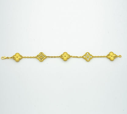 [Luna Brilliance] CLASH & Clover Laser 5-Motif & LOVE Brushed Bracelet Stack Set