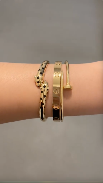 [Luna Brilliance] Panthère & LOVE  & JUSTE  Diamond Bracelet Stack Set