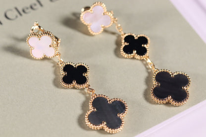 [Luna Brilliance]CLOVER EARRINGS GOLD ONYX MOP 3 MOTIF