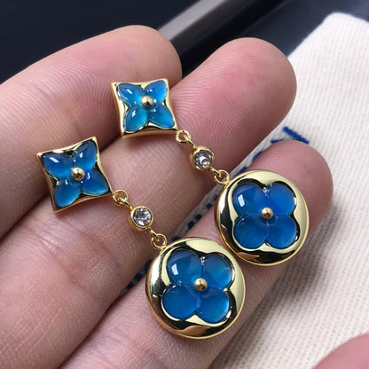 [Luna Brilliance]STAR AND SUN AGATE DIAMOND EARRINGS