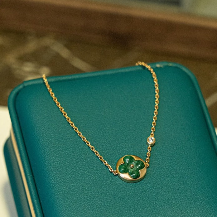 [Luna Brilliance]SUN MALACHITE 1 DIAMOND PINK GOLD BRACELET