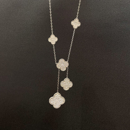[Luna Brilliance]CLOVER 5 MOTIFS SILVER DIAMONDS NECKLACE