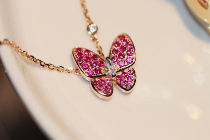 [Luna Brilliance]BUTTERFLY RED DIAMOND ROSE GOLD NECKLACE