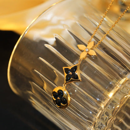 [Luna Brilliance]STAR AND SUN ONYX PINK GOLD NECKLACE