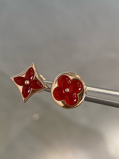 [Luna Brilliance]STAR AND SUN PINK GOLD CARNELIAN STUD EARRINGS