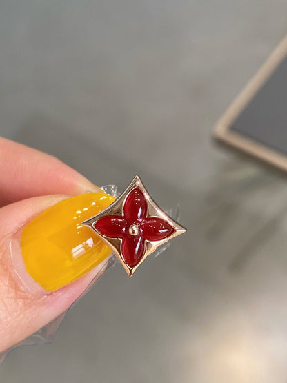 [Luna Brilliance]STAR AND SUN PINK GOLD CARNELIAN STUD EARRINGS