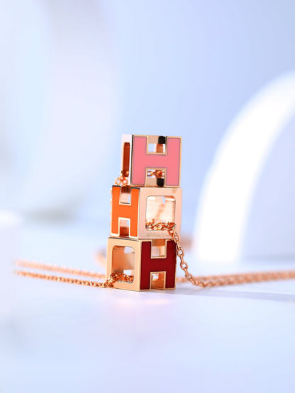 [Luna Brilliance]H CAGE PINK GOLD NECKLACE
