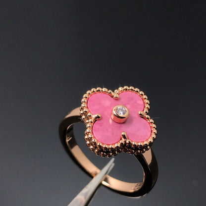 [Luna Brilliance]CLOVER RHODONITE ROSE GOLD RING