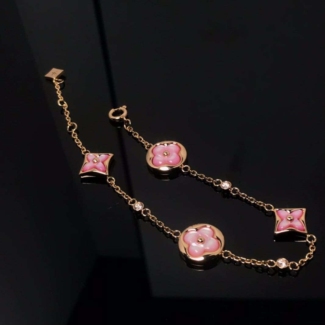 [Luna Brilliance]STAR AND SUN 4 MOTIF PINK MOP PINK GOLD BRACELET