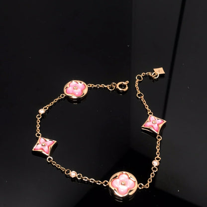[Luna Brilliance]STAR AND SUN 4 MOTIF PINK MOP PINK GOLD BRACELET