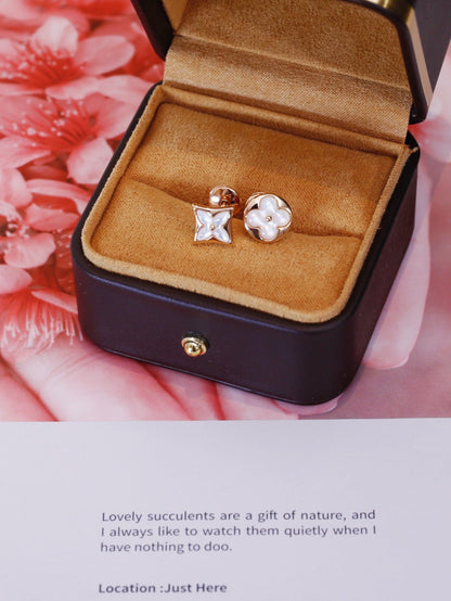[Luna Brilliance]STAR AND SUN PINK GOLD MOP STUD EARRINGS