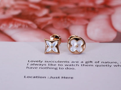 [Luna Brilliance]STAR AND SUN PINK GOLD MOP STUD EARRINGS
