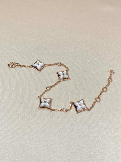 [Luna Brilliance]STAR 4 MOTIF MOP DIAMOND PINK GOLD BRACELET