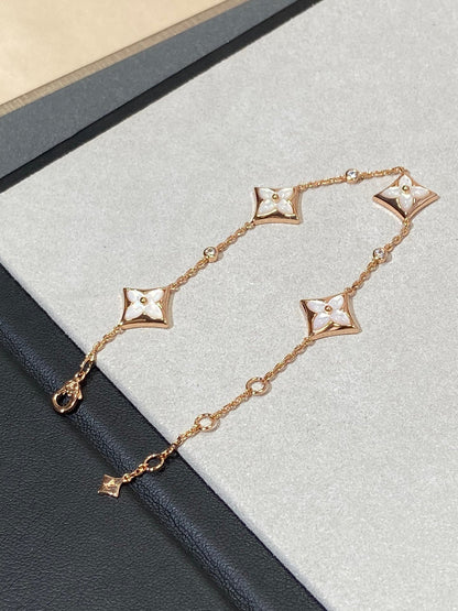 [Luna Brilliance]STAR 4 MOTIF MOP DIAMOND PINK GOLD BRACELET
