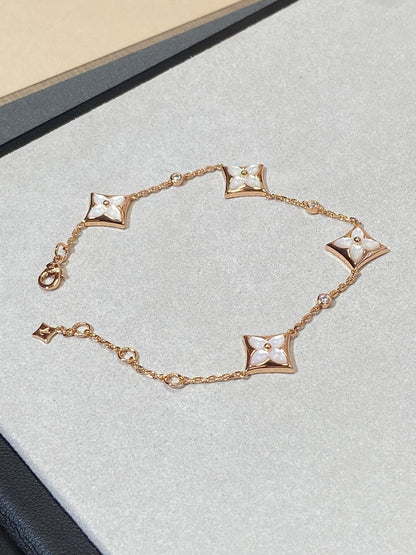 [Luna Brilliance]STAR 4 MOTIF MOP DIAMOND PINK GOLD BRACELET