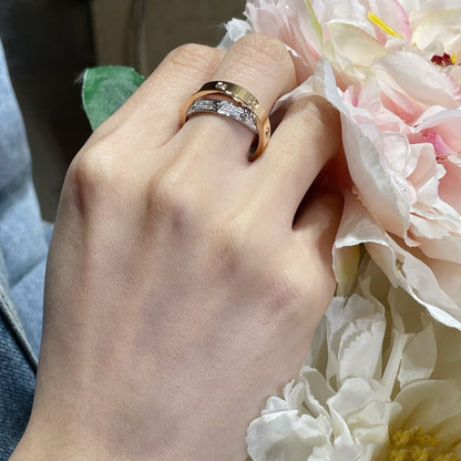 [Luna Brilliance] LOVE PINK GOLD SILVER DIAMOND DOUBLE RING
