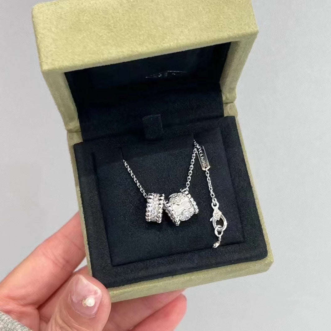 [Luna Brilliance]PERLEE DOUBLE PENDANT SILVER DIAMOND NECKLACE