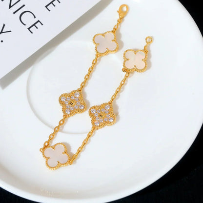 [Luna Brilliance]CLOVER WHITE PEARL MOP 5 MOTIF BRACELET COLLECTION