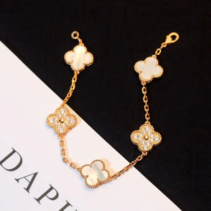 [Luna Brilliance]CLOVER WHITE PEARL MOP 5 MOTIF BRACELET COLLECTION
