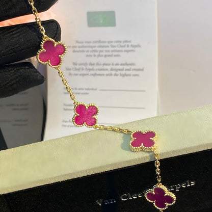 [Luna Brilliance]NEW CLOVER 5 MOTIFS PINK ENAMEL BRACELET