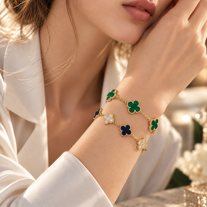[Luna Brilliance]Clover 5-Motif Malachite & Pietersite Bracelet Stack Set