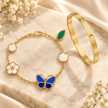 [Luna Brilliance] Lucky Spring Butterfly 5-Motif & LOVE Unlimited Bracelet Stack Set