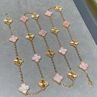 [Luna Brilliance]CLOVER 20 MOTIFS LASER PINK MOP NECKLACE