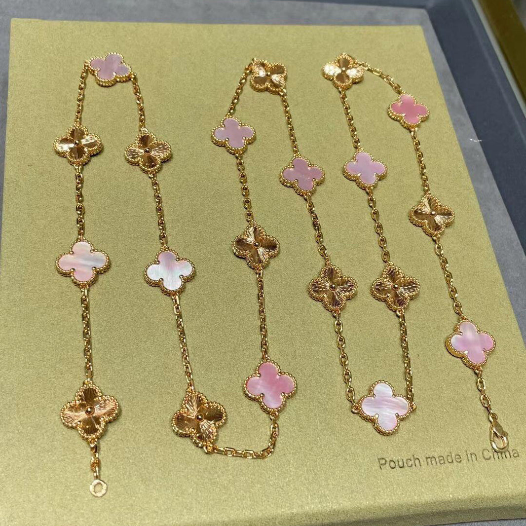 [Luna Brilliance]CLOVER 20 MOTIFS LASER PINK MOP NECKLACE
