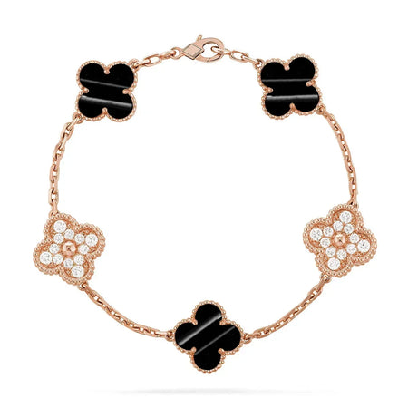 [Luna Brilliance]Clover Laser  Pulsar Stone 5-Motif & LOVE Diamond-Paved Bracelet Stack Set
