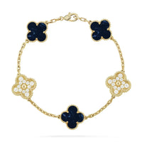 [Luna Brilliance]Clover 5-Motif Malachite & Pietersite Bracelet Stack Set