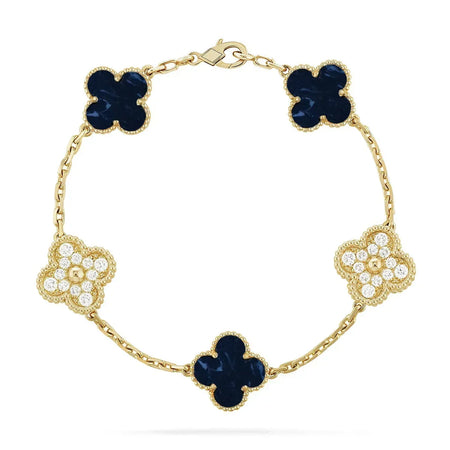 [Luna Brilliance]Clover 5-Motif Malachite & Pietersite Bracelet Stack Set