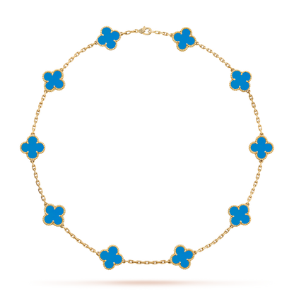 [Luna Brilliance]CLOVER 10 MOTIFS BLUE AGATE NECKLACE