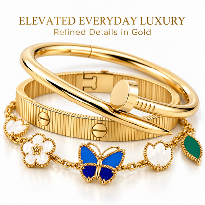 [Luna Brilliance]Clover Lucky Spring & Love & Juste Garden 3-Piece  Bracelet Stack Set
