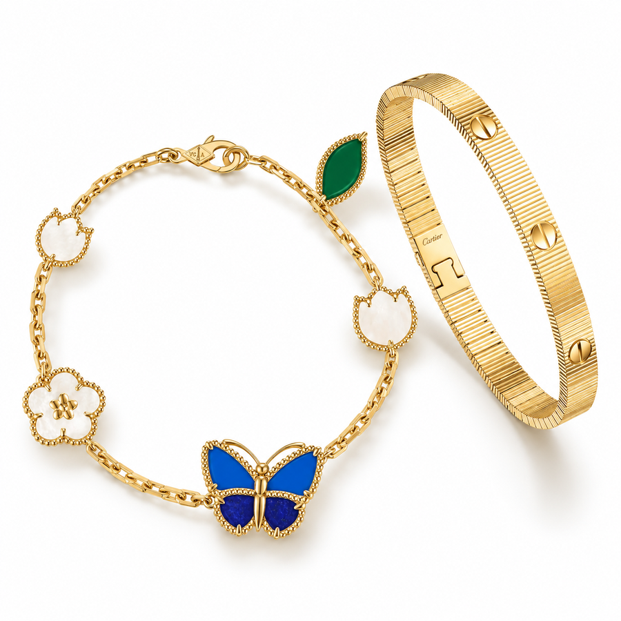 [Luna Brilliance] Lucky Spring Butterfly 5-Motif & LOVE Unlimited Bracelet Stack Set