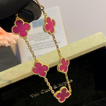 [Luna Brilliance]NEW CLOVER 5 MOTIFS PINK ENAMEL BRACELET