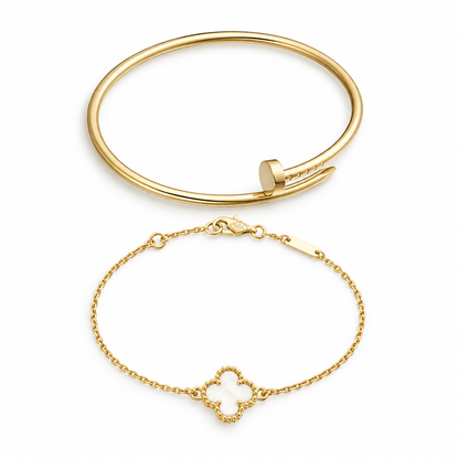 [Luna Brilliance] Clover White Mother-of-Pearl & JUSTE Bracelet Stack Set