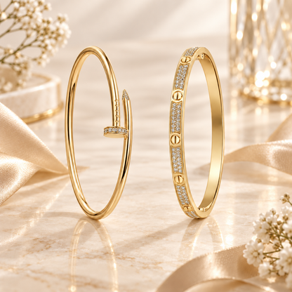 [Luna Brilliance] JUSTE Diamond & LOVE Diamond-Paved Bracelet Stack Set