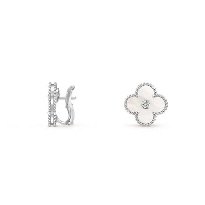 [Luna Brilliance]CLOVER SILVER 15MM MOP DIAMOND EARRINGS COLLECTION