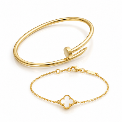 [Luna Brilliance] Clover White Mother-of-Pearl & JUSTE Bracelet Stack Set