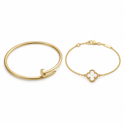 [Luna Brilliance] Clover White Mother-of-Pearl & JUSTE Bracelet Stack Set