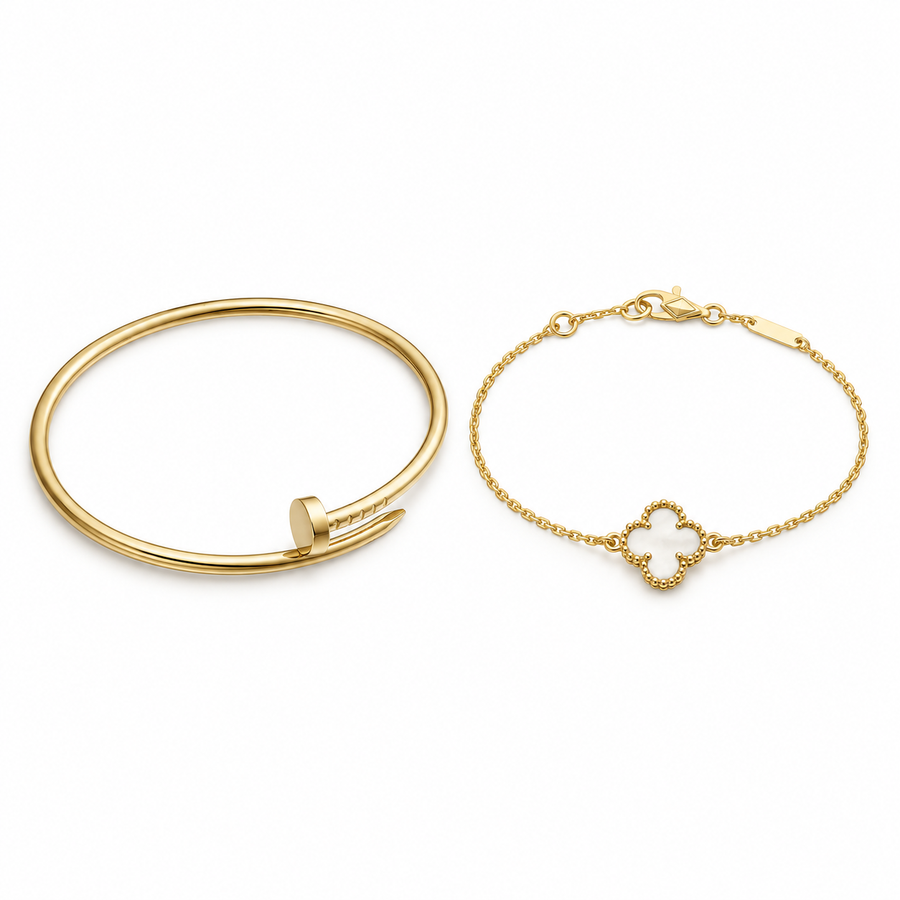 [Luna Brilliance] Clover White Mother-of-Pearl & JUSTE Bracelet Stack Set