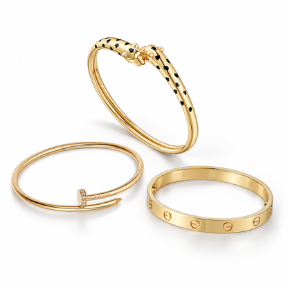 [Luna Brilliance] Panthère & LOVE  & JUSTE  Diamond Bracelet Stack Set