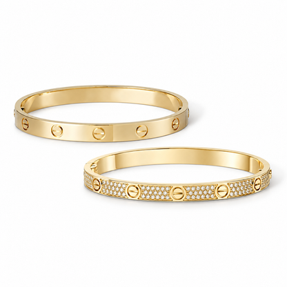 [Luna Brilliance] LOVE  Classic & Diamond-Paved Bracelet Stack Set
