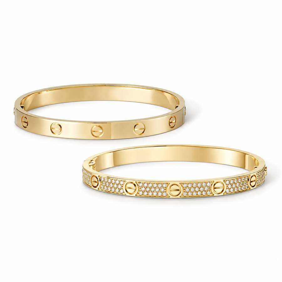 [Luna Brilliance] LOVE  Classic & Diamond-Paved Bracelet Stack Set