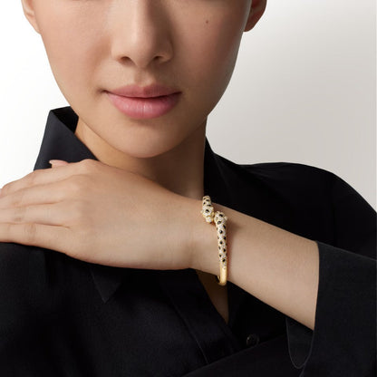 [Luna Brilliance] PANTHERE DOUBLE HEADED HALF DIAMOND OPEN BRACELET