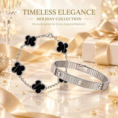 [Luna Brilliance] Clover 5-Motif & LOVE Unlimited Bracelet Set