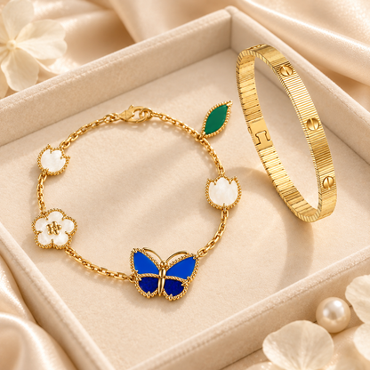 [Luna Brilliance] Lucky Spring Butterfly 5-Motif & LOVE Unlimited Bracelet Stack Set